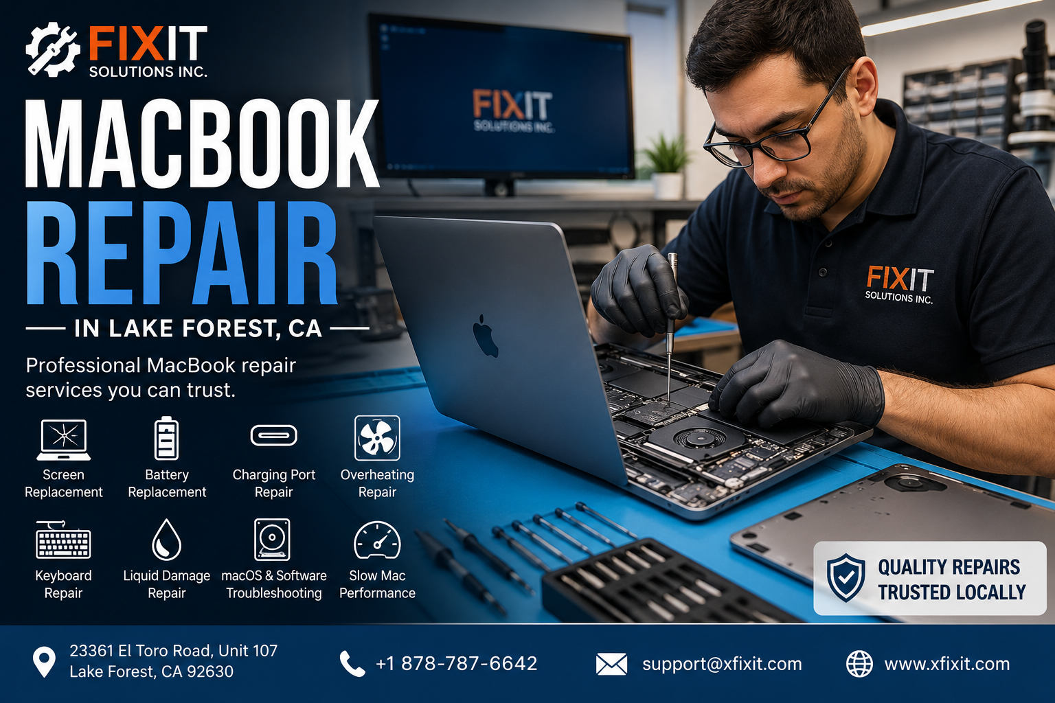 Technician providing MacBook repair in Lake Forest