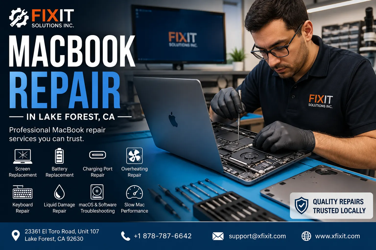 Technician providing MacBook repair in Lake Forest