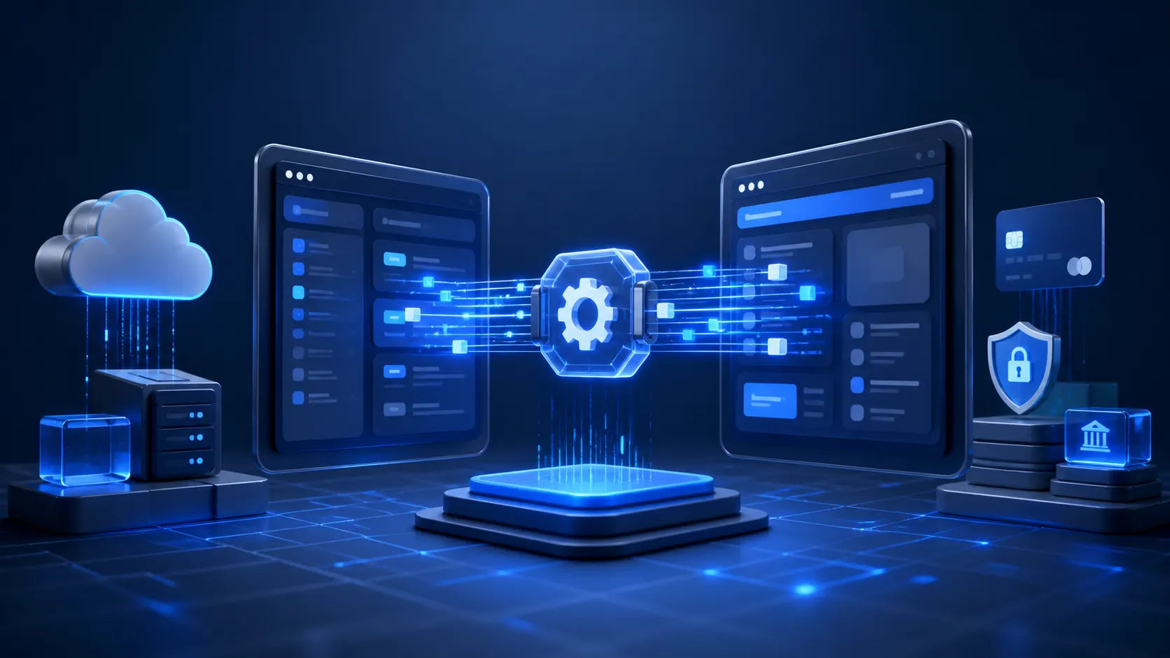 Secure API bridge connecting business software, cloud services and payments