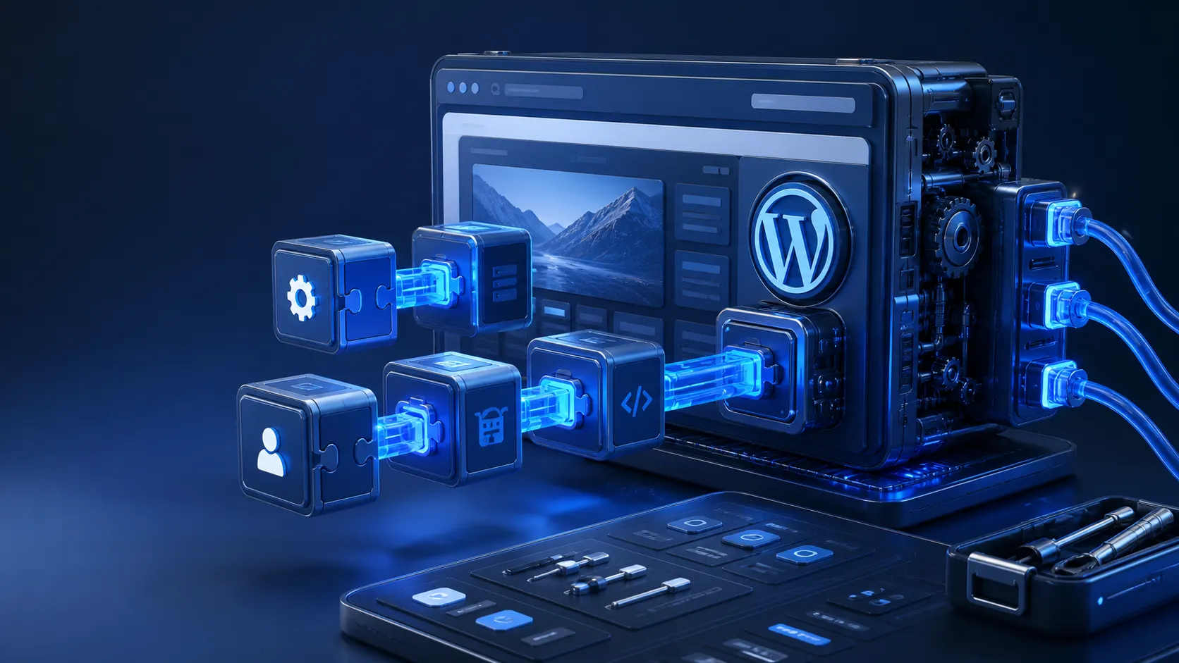 Custom WordPress plugin components connecting business workflows and APIs