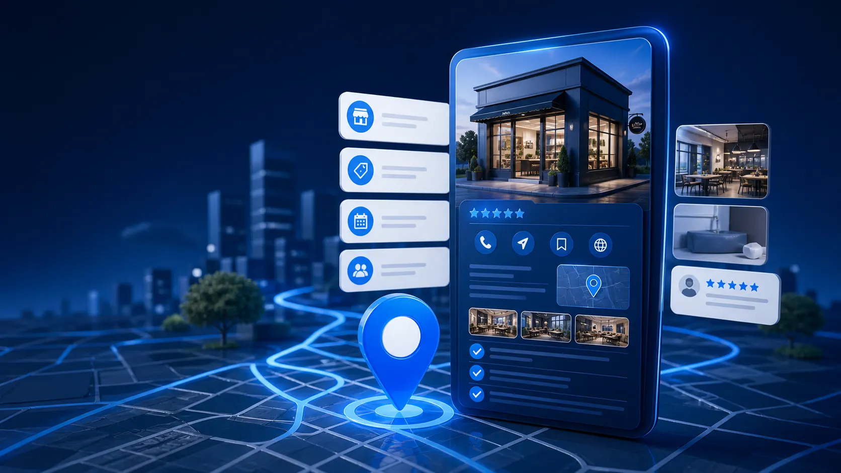 Optimized local business profile with map, services, photos and business details