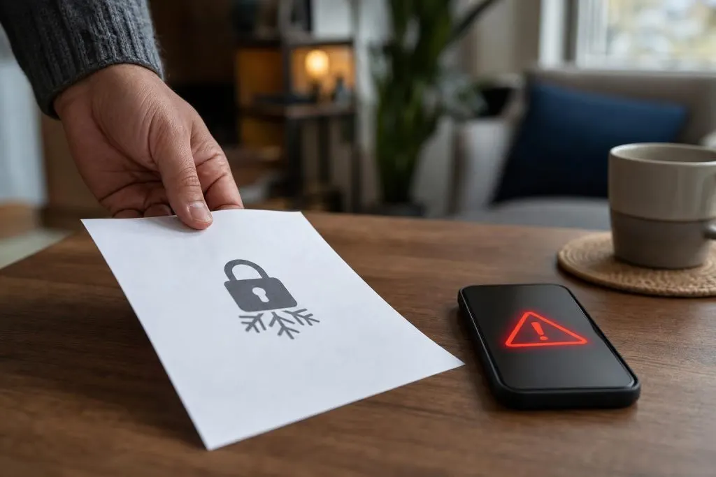 Credit freeze confirmation beside a phone alert