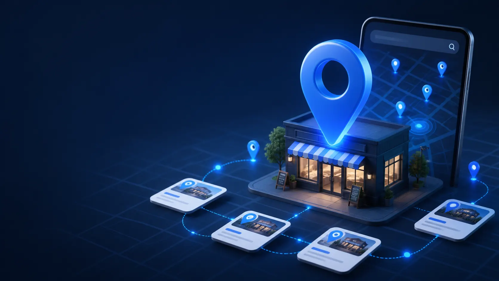 Local SEO map connecting nearby customers with local business locations