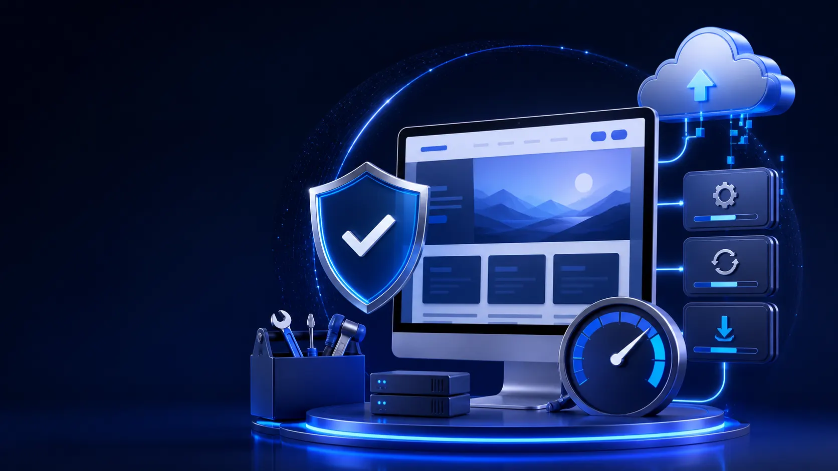 Website maintenance system with security, backups, updates and performance monitoring