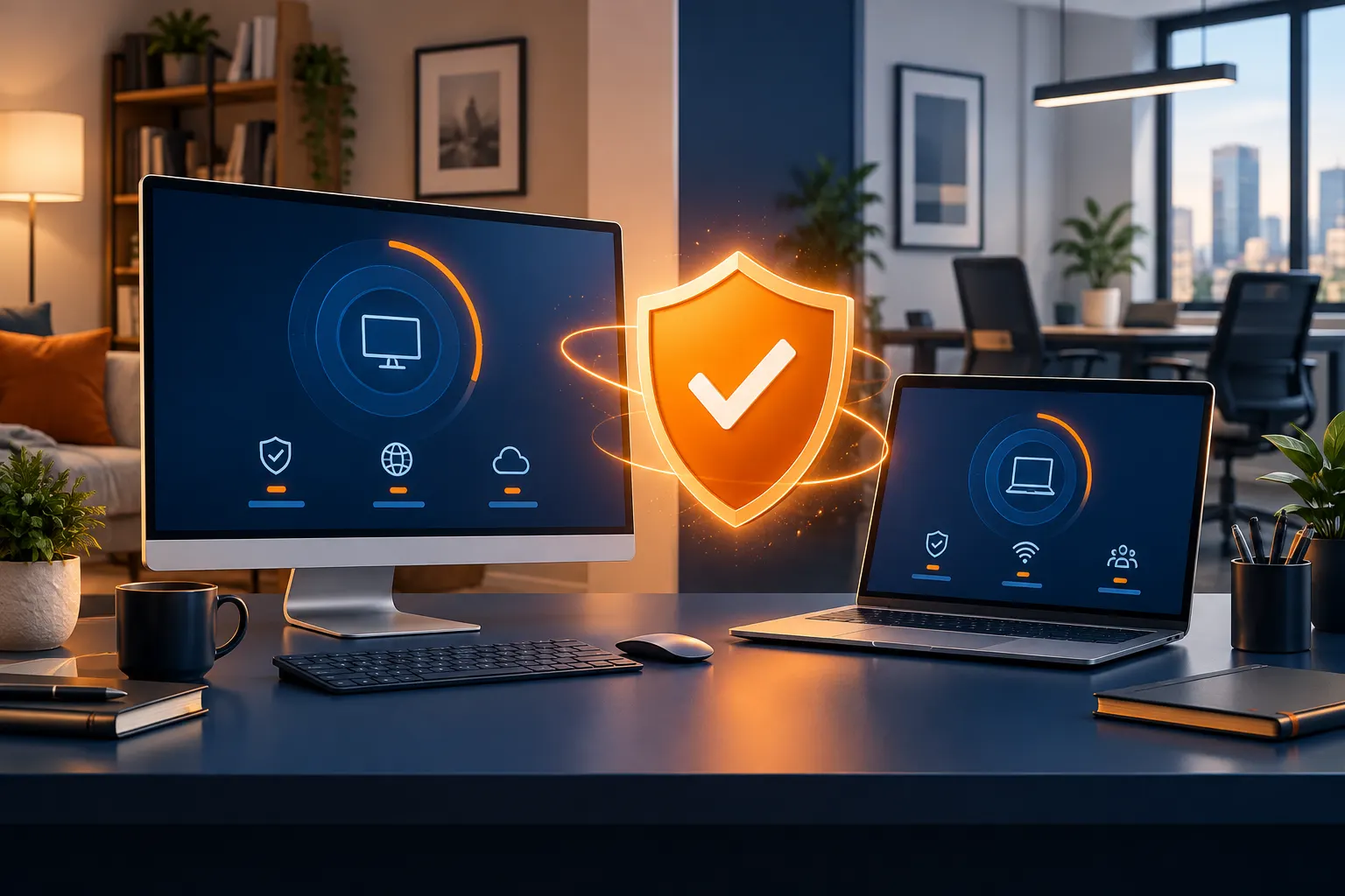 Home and business computers with a security shield illustrating Avast antivirus support in Lake Forest
