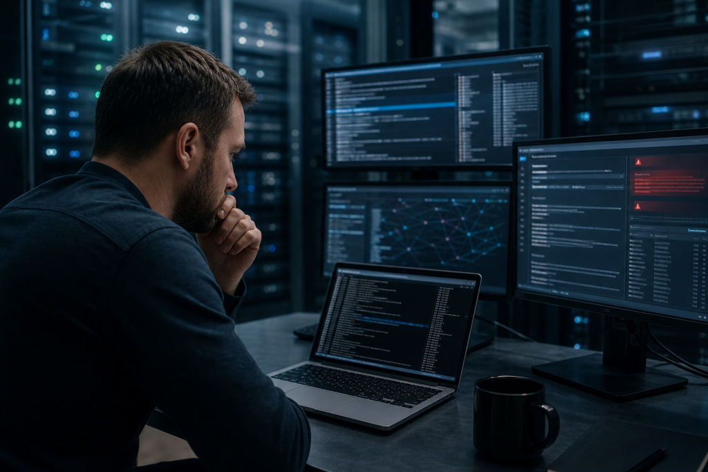 Administrator analyzing logs and alerts during incident response