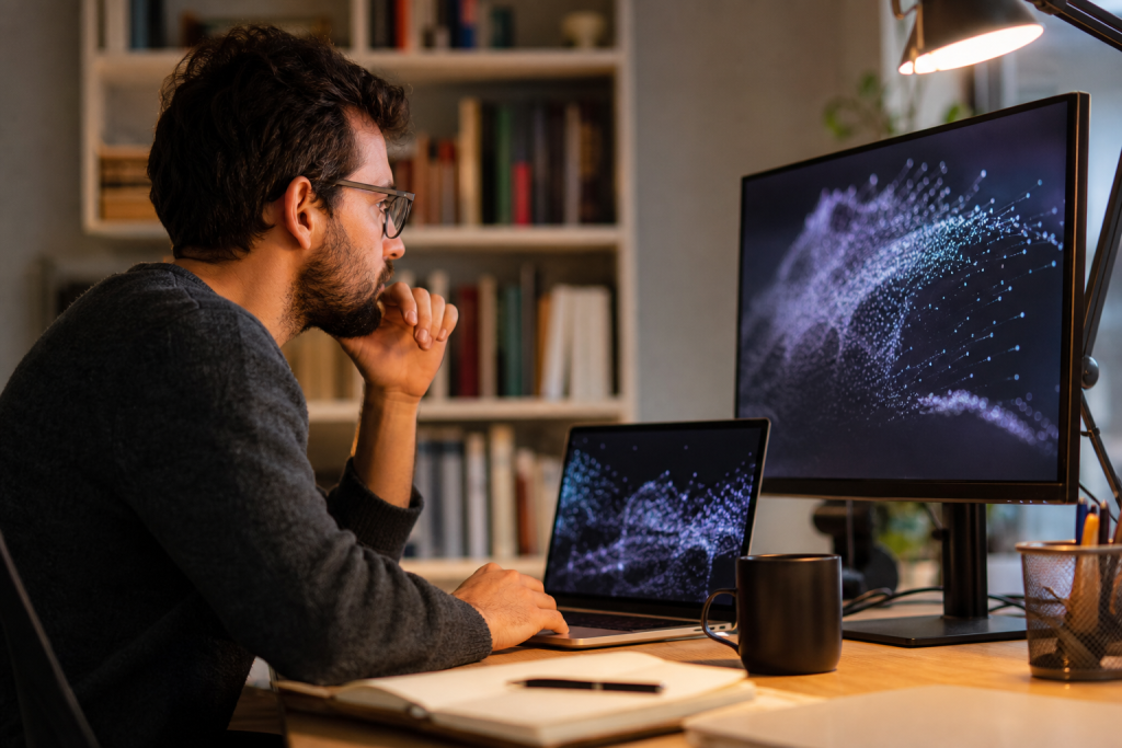Developer testing a locally hosted AI model in a home office.